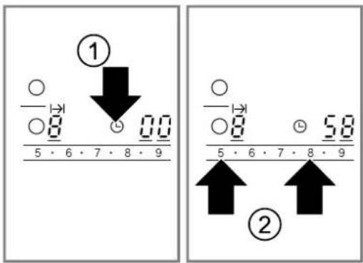 ① 8 00 5 · 6 · 7 · 8 · 9 ② 8 58 5 · 6 · 7 · 8 · 9