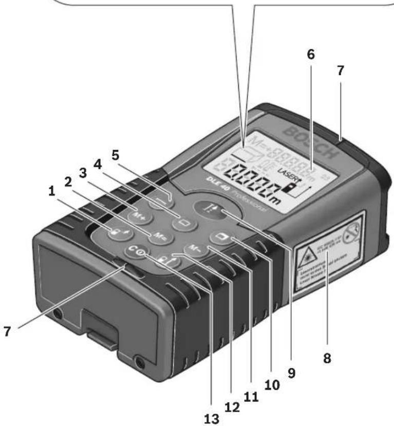 BOUCH Laser 12.000mm DLE 40 7 6 7 5 4 3 2 1 2 M+ M- CO C 13 12 11 10 9 8 Unresecting with warning dLaser