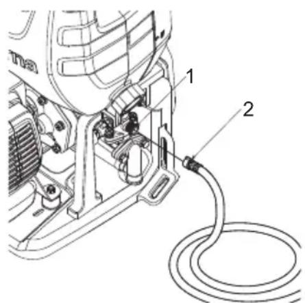 HUSQVARNA 321S15 - Conexión del conjunto de la manguera pulverizadora y la salida de la bomba - 1