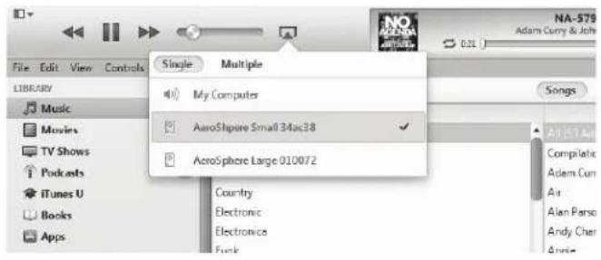 GENEVA Aerosphere S - 컴퓨터(Mac 또는 Windows)에서 iTunes®로 음악 재생 - 1