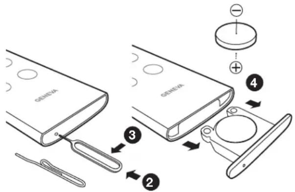 GENEVA AeroSphère Base - Como mudo a bateria do controle remoto? - 1