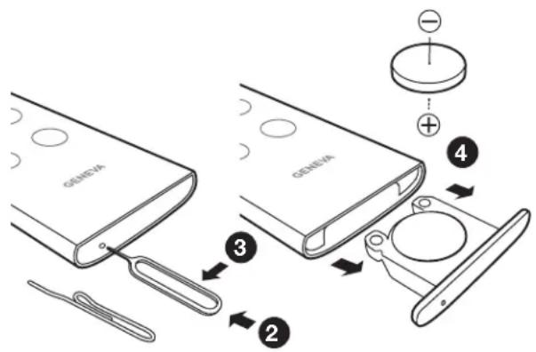 GENEVA AeroSphère Base - Hur byter jag batteri i fjarrkontrollen? - 1