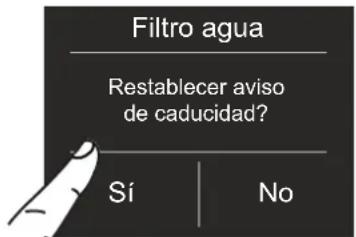 Filtro agua Restablecer aviso de caducidad? Sí | No