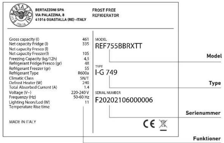 BERTAZZONI REF905BBRXTT - Produktets typeskilt - 2