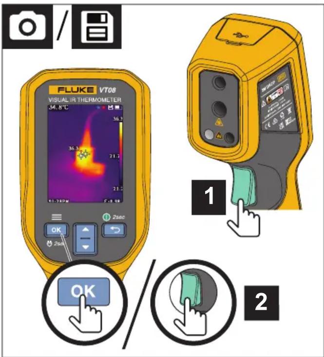 FLUKE VT08 VISUAL IR THERMOMETER 34.8℃ 36.2 36.3 21.7 21.7 OK 2sec 1 OK / 2