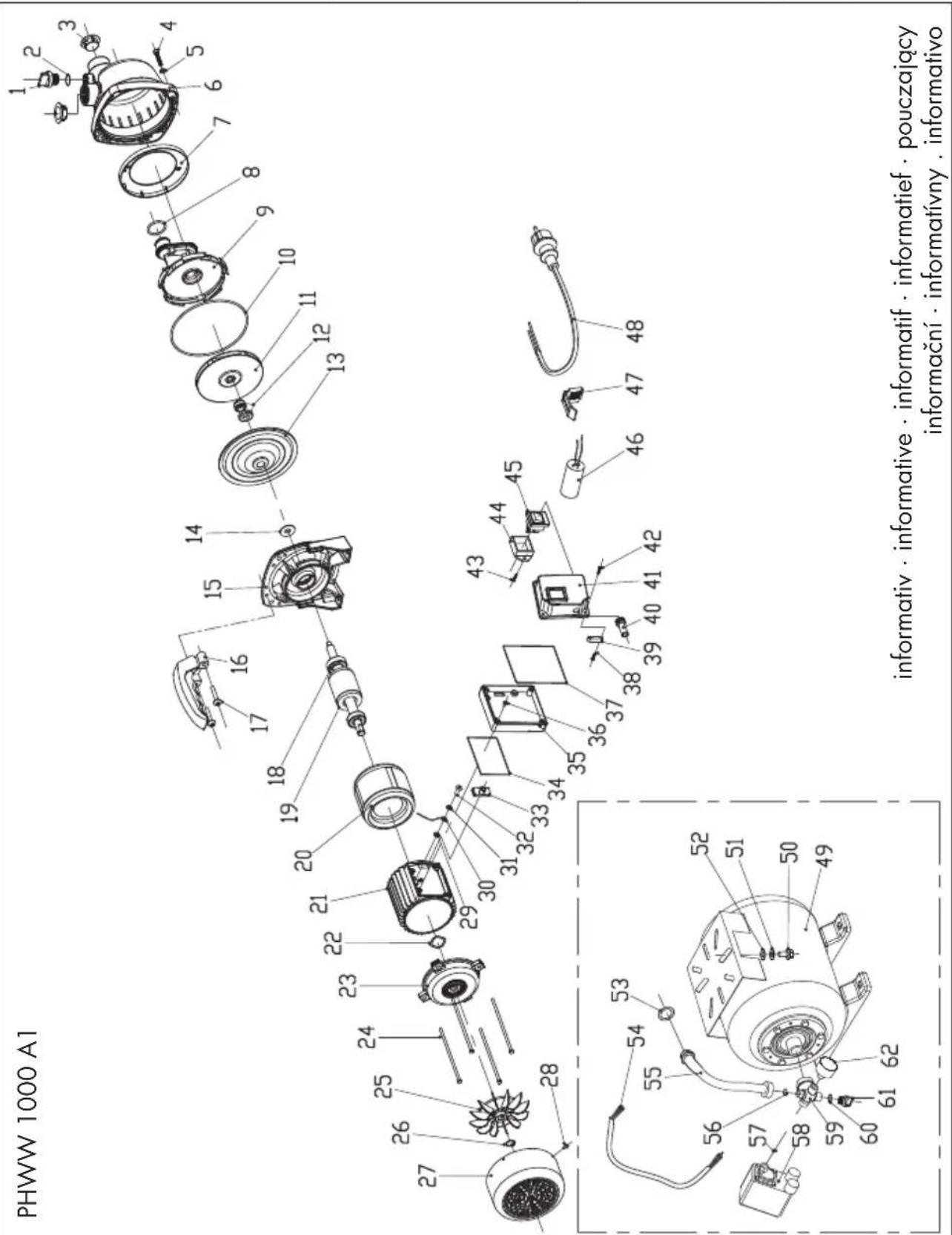 PARKSIDE PHWW 1000 A1 - Explosionszeichnung • Exploded Drawing Vue éclatée • Explosietekening Rysunek samorozwijający • Rozvinuté náčrty Výkres náhradných dielov Plano de explosión • Eksplosionstegning - 1