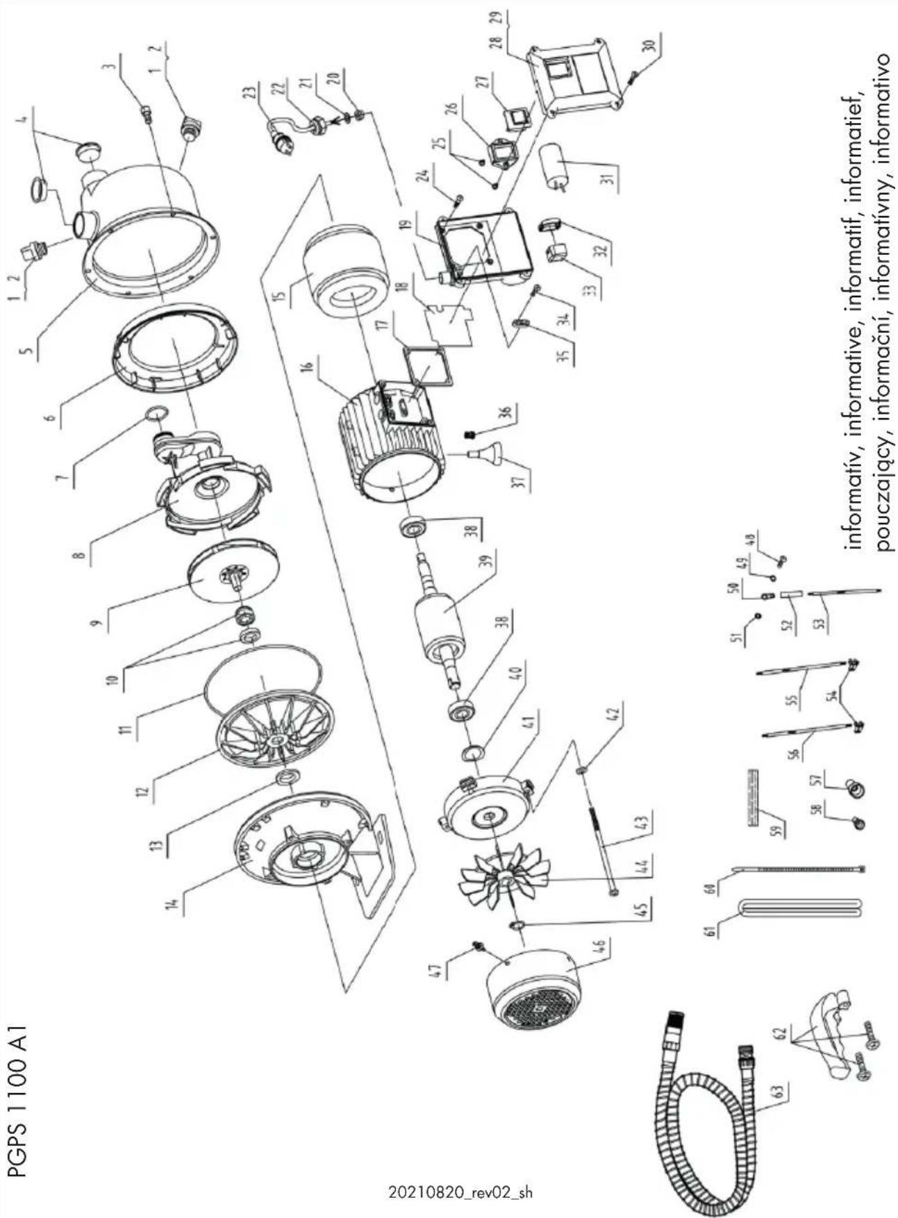 PARKSIDE PGPS 1100 A1 - Explosionszeichnung • Exploded Drawing Vue éclatée • Explosietekening • Nákresy explózií Rysunek samorozwijający • Výkres sestavení Eksplosionstegning • Plano de explosión - 1