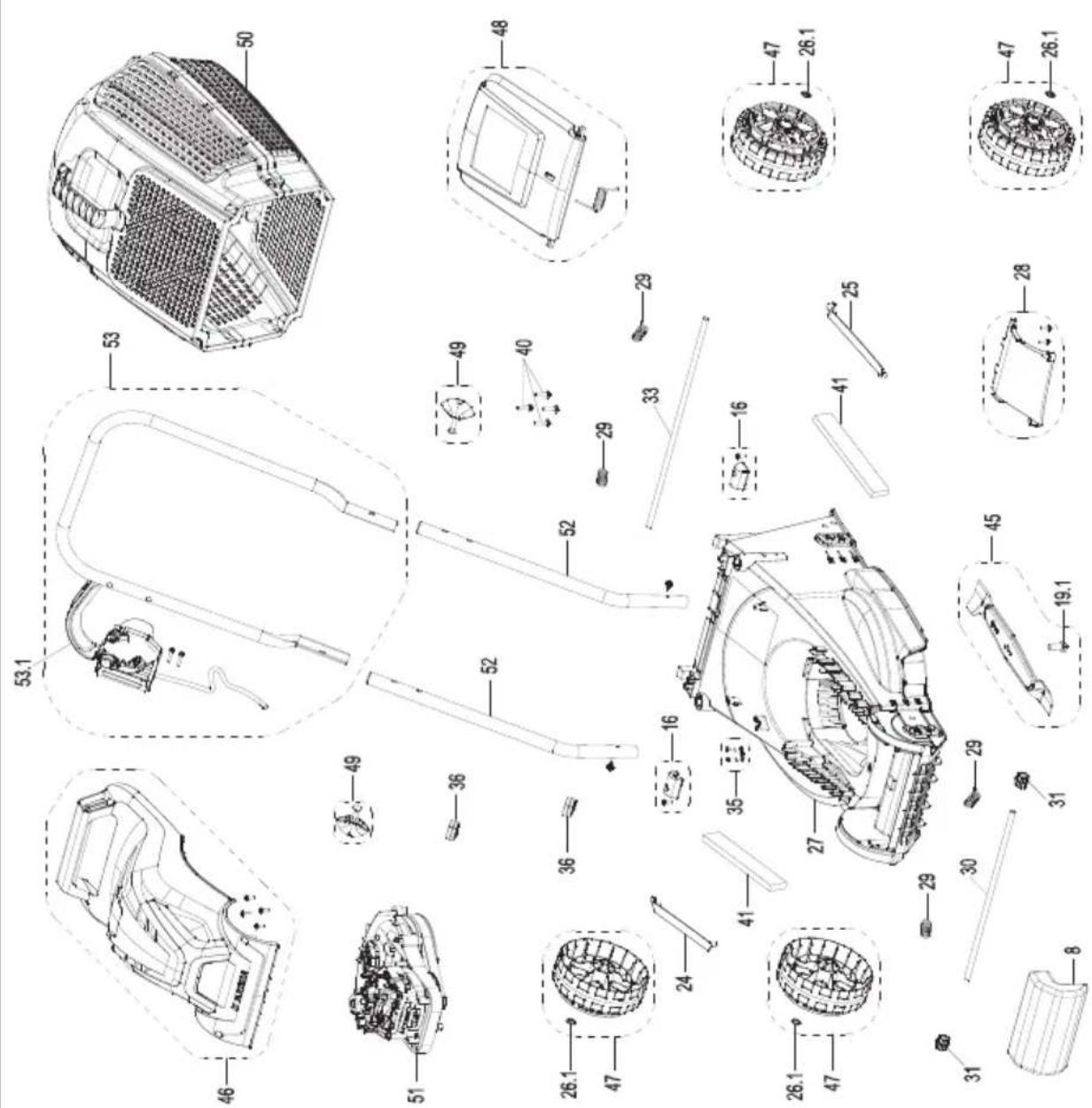 PARKSIDE PRM 1300 A1 - Explosionszeichnung · Exploded Drawing Vue éclatée · Explosietekening Rysunek samorozwijajacy · Vykres sestaveni Nákresy explózii · Plano de explosión Eksplosionstegning - 1