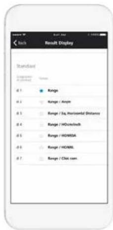 Back Result Display Standard Parameters #1 Range Range / Angle Range / Eq. Horizontal Distance Range / HD/Intelch Range / HDMI/ISA Range / HDMI/ML Range / Chat com