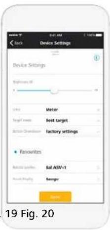 Back Device Settings Device Settings Gearbox 36 Load Motor Target mode Best target Motor Chassis Factory settings Favourites Motor modes Bal ASV-1 Motor Lighting Garage Save 19 Fig. 20