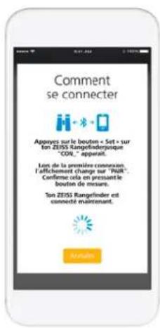 Comment se connecter Appoyes sur le bouten - Set + sur Ton ZESS Rangefinderjouque "CDR" apparaît. Lors de la première connexion, l'affichement change sur "PAR". Confense cela en pressant le bouten de mesure. Ton ZESS Rangefinder est connecté maintenant. Madeira