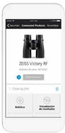 ZENUMEN Connected Products Renombar ZEISS Victory RF Numero DE LATE: 4372067 1. Cramar ajustes Balatica Visualación de resultados