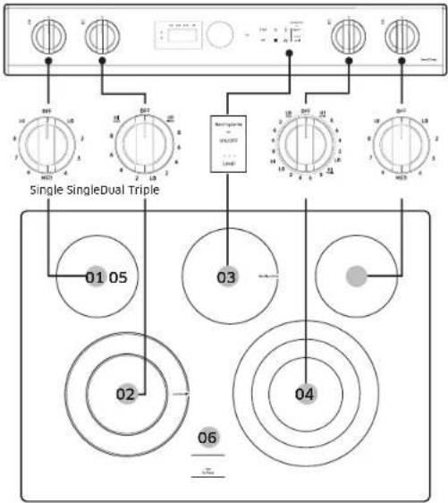 SAMSUNG NE63BB871112AC - Location of the radiant surface elements and controls - 1