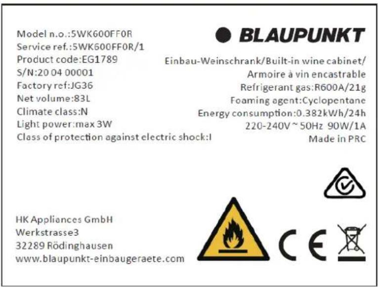 BLAUPUNKT 5WK600FF0 - PLAQUE SIGNALÉTIQUE - 1