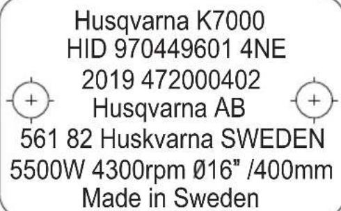HUSQVARNA K 7000 - Typeplaatje - 1