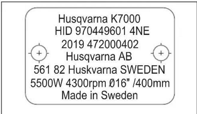 HUSQVARNA K 7000 - Plaque d'identification - 1
