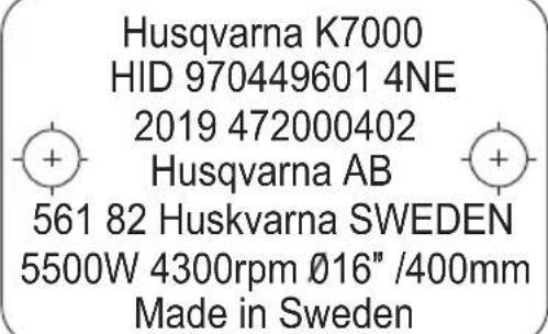 HUSQVARNA K 7000 - Typenschild - 1