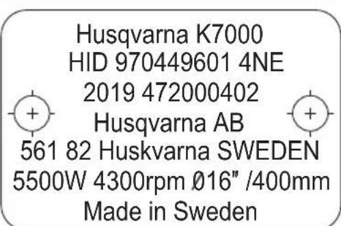 HUSQVARNA K 7000 - Type plate - 1
