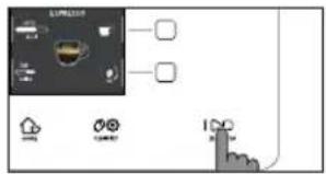 Diagram showing a device panel with icons and labels, including a warning symbol and a hand pointing to a cloud icon.