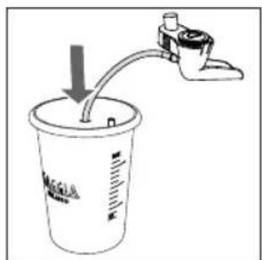 Diagram of a gas collection device with labeled components and a downward arrow indicating flow direction