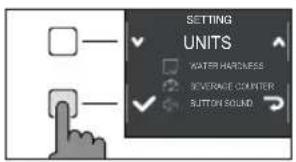 SETTING UNITS WATER HARDNESS BEVERAGE COUNTER BUTTON SOUND