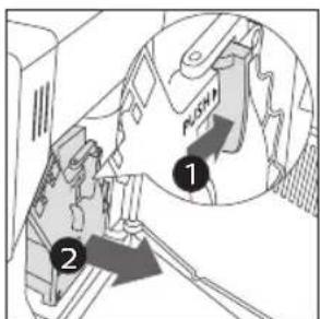 Technical diagram showing mechanical components with labeled parts and directional arrows indicating flow direction