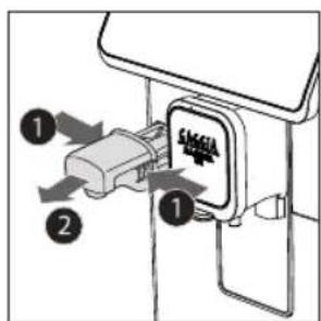 Diagram showing a device with labeled parts and directional arrows indicating movement or flow