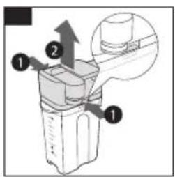 Technical diagram showing a mechanical assembly with numbered components and an inset view of a cylindrical component.