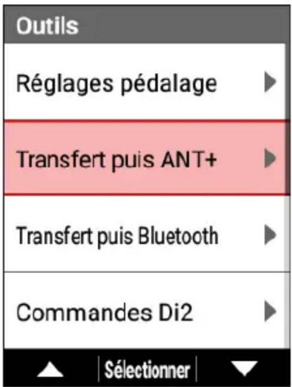 PIONEER SGXCA600 - Utilisez les boutons [] / [] pour selectionner [Transfert puis ANT+], puis appuyez sur le bouton [Confirmer]. - 1