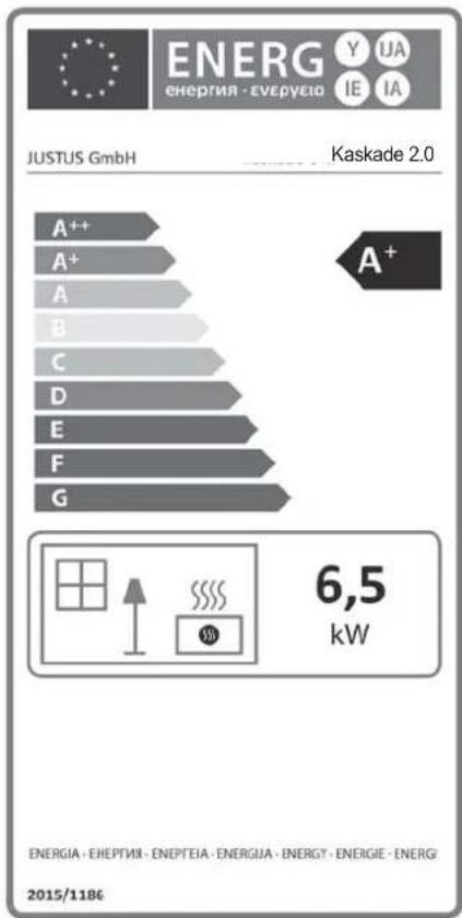 JUSTUS GmbH ENERG Y UA ENERGIA - EVERGEIO IE IA Kaskade 2.0 A++ A+ A B C D E F G 6,5 kW ENERGIA - EHEPTNIE - ENEPTEIA - ENERGIJA - ENERGY - ENERGIE - ENERG 2015/1186