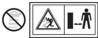Safety warning sign showing no hazard, a landslide symbol, and a person walking with arrows