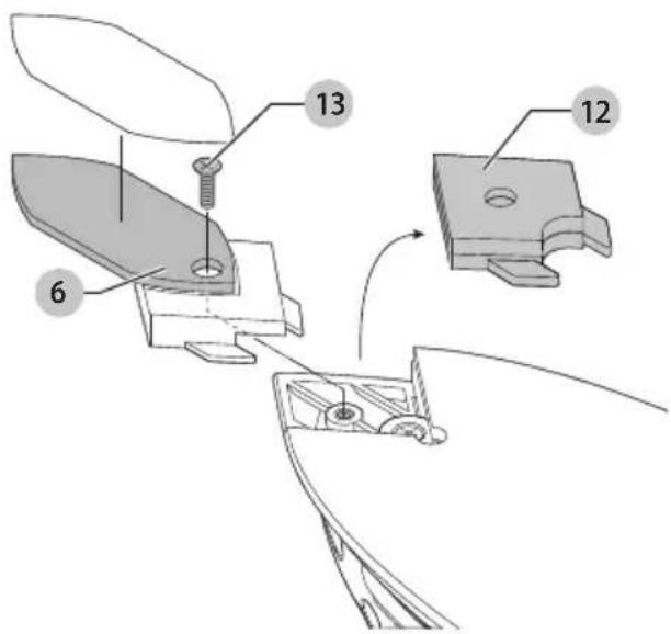 Technical diagram showing mechanical assembly with labeled parts 6, 12, and 13, likely illustrating a component assembly or manufacturing process.