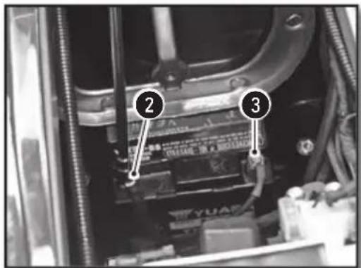 Close-up of a mechanical component with numbered annotations pointing to parts 2 and 3.