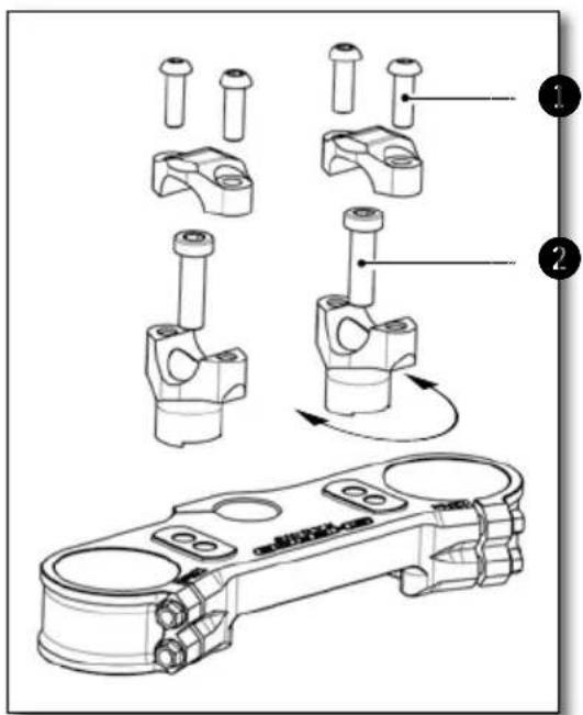 Technical diagram showing assembly steps of a mechanical component with numbered callouts and exploded view