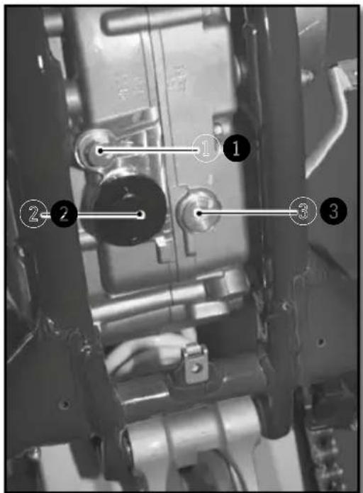 Technical diagram of a mechanical assembly with numbered components labeled 1, 2, and 3