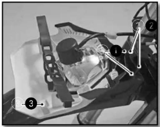Diagram of a motorcycle's internal components with numbered labels pointing to specific parts