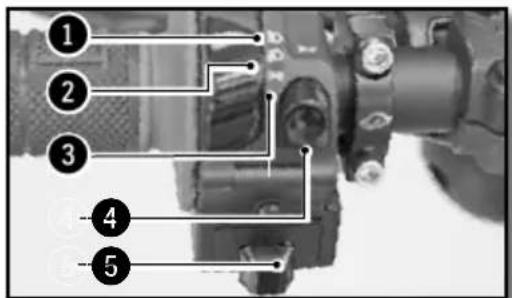 Technical diagram of a mechanical assembly with numbered components labeled 1 to 5