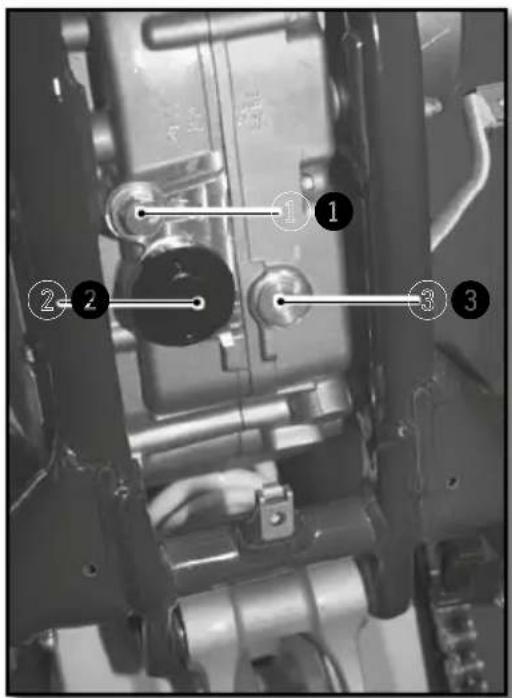 Technical diagram of a mechanical assembly with numbered components labeled 1, 2, and 3