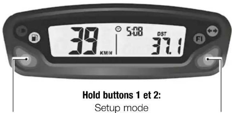 39 KM/H 5:08 DST 37.1 FI Hold buttons 1 et 2: Setup mode