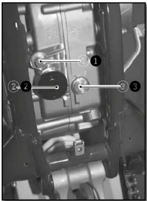 Technical diagram of a mechanical assembly with numbered components labeled 1, 2, and 3