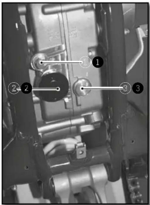 Technical diagram of a mechanical assembly with numbered components labeled 1, 2, and 3