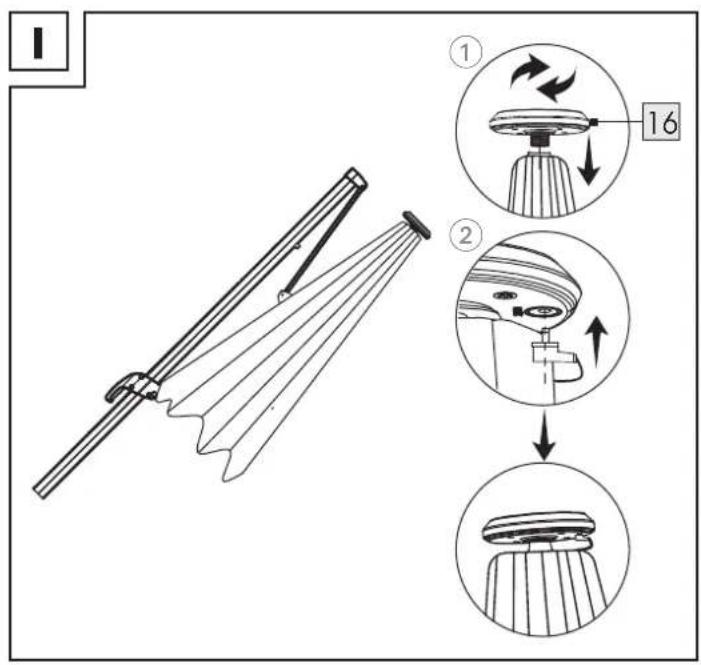 Diagram illustrating the step-by-step installation of a folding lamp, showing steps from lifting to cutting and adjusting a base cover.