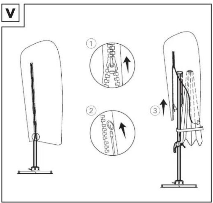 Diagram illustrating three-step mechanical assembly steps with labeled arrows and component illustrations