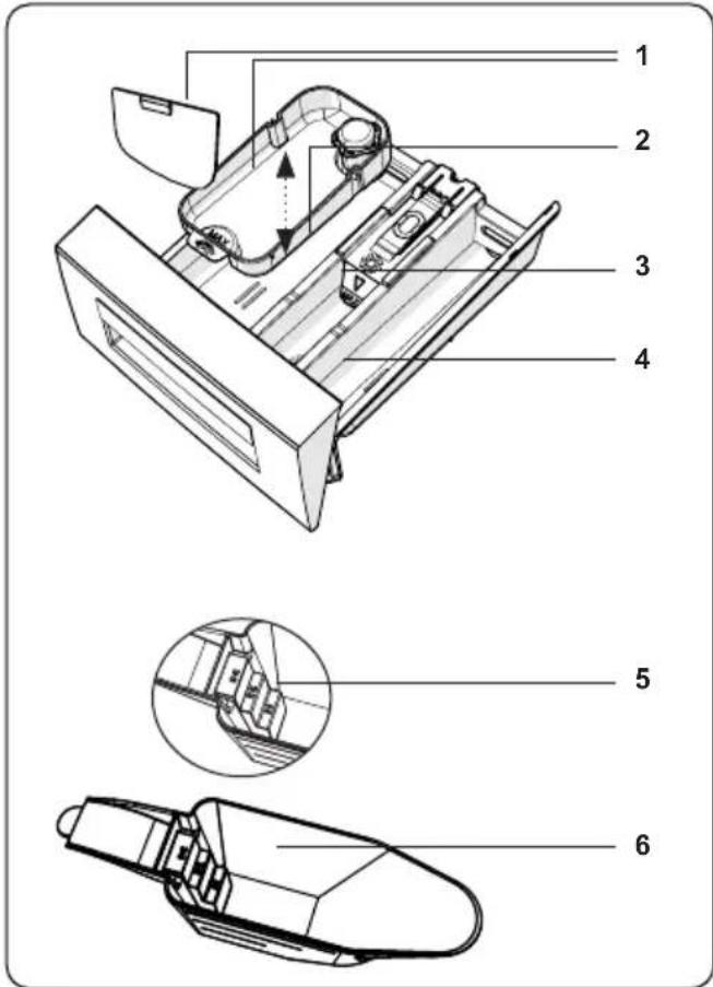 Technical diagram of a device's internal components with numbered parts for identification