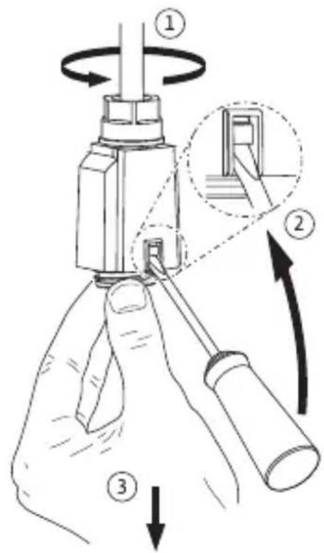 Diagram illustrating a mechanical device with labeled parts and directional arrows indicating rotation or assembly steps.