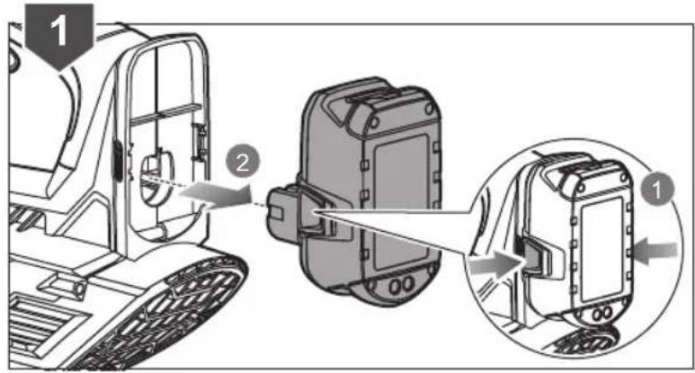 Technical diagram showing a tracked vehicle with labeled parts and a close-up of the internal components, likely illustrating a mechanical or robotic assembly.