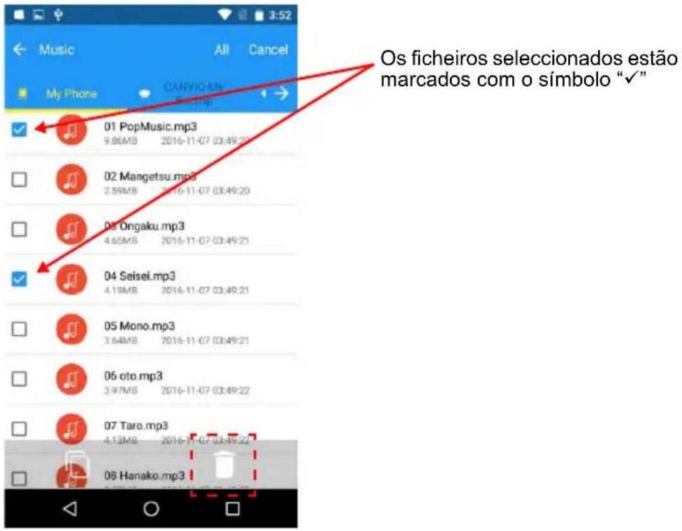 Os ficheiros selecionados estão marcados com o símbolo "√"