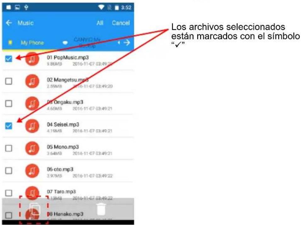 Los archivos seleccionados están marcados con el símbolo "✓"