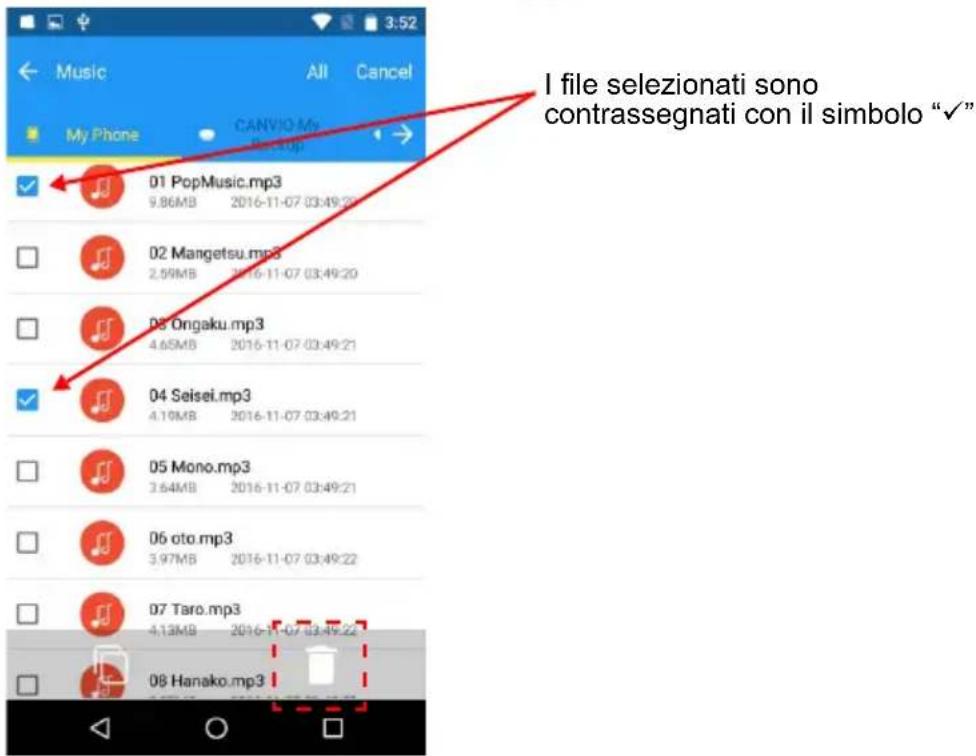 I file selezionati sono contrassegnati con il simbolo "✓"