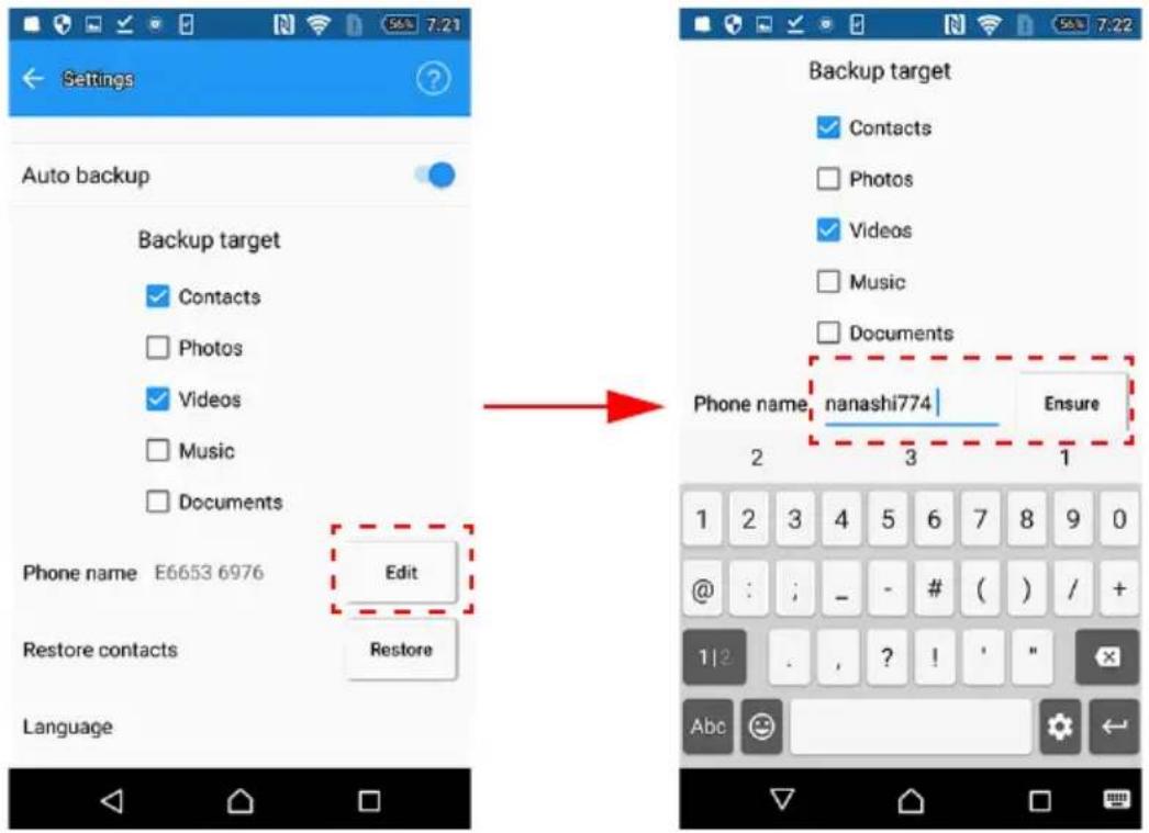 Settings Auto backup Backup target Contacts Photos Videos Music Documents Phone name E6653 6976 Edit Restore contacts Restore Language Backup target Contacts Photos Videos Music Documents Phone name nanashi774 Ensure 2 3 1 1 2 3 4 5 6 7 8 9 0 @ : ; - - # ( ) / + 1/2 . , ? ! " Abc 😊 ←